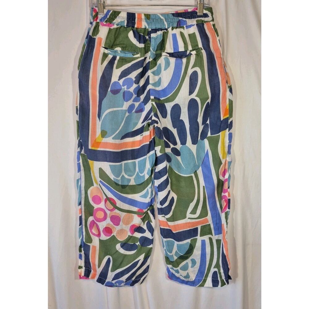 120 Lino Wide Leg Blue Green Floral Linen Pants EU 42 US 6 - Picture 6 of 9